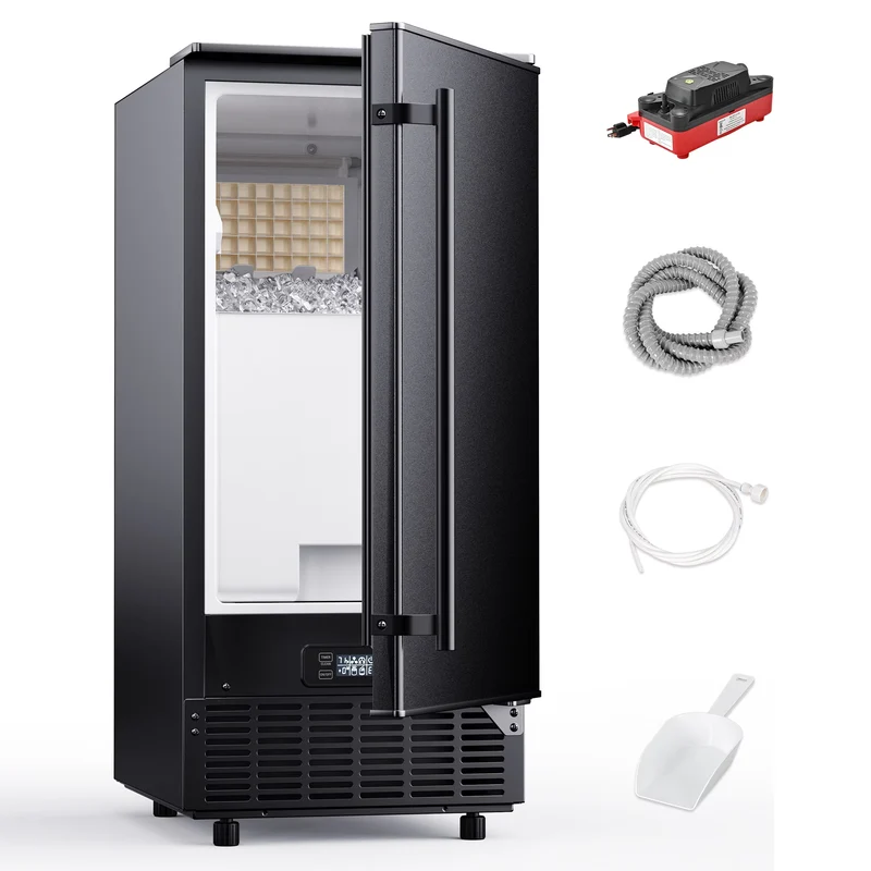 EUHOMY Built-in Commercial Ice Maker 80Lbs/24H, Under Counter or Freestanding, Self-Cleaning, Kitchen & Bar, Black