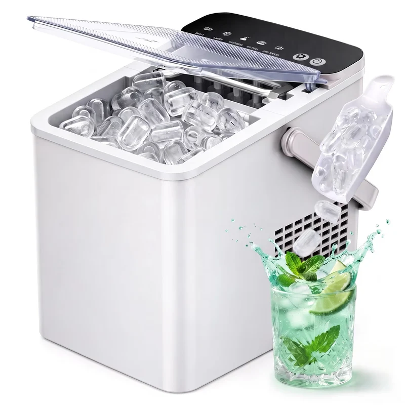EUHOMY Countertop Ice Maker with Handle, 26 lbs/Day Portable Ice Machine, 9 Bullet Cubes in 6 Minutes, 2 Ice Sizes, Self-Cleaning, 1.1L Water Tank