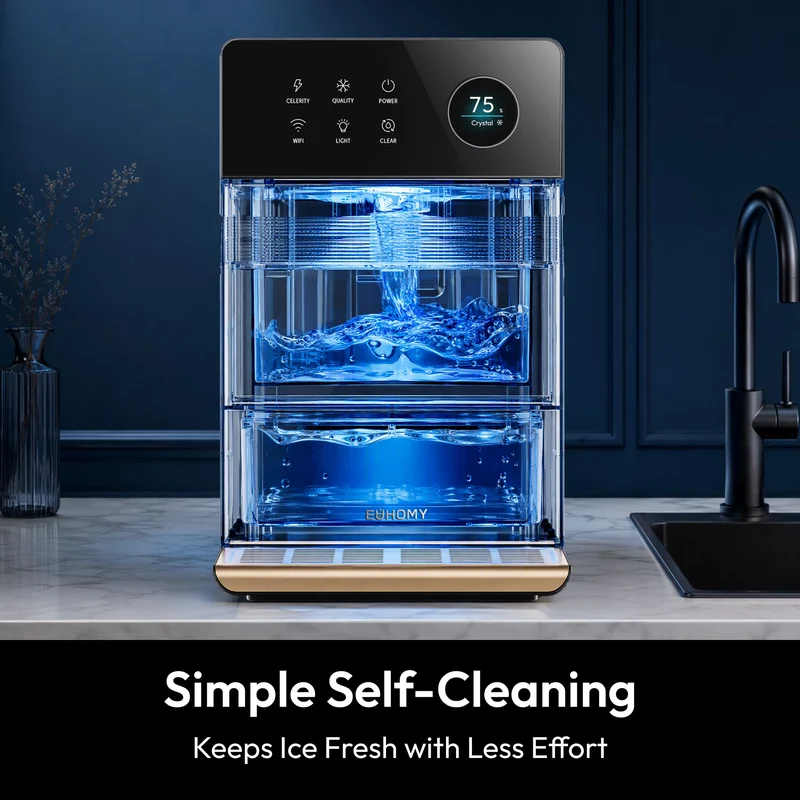 EUHOMY Countertop Clear Ice Maker, 2-Inch Large Ice Cubes, APP Control, 2 Modes, Self-Cleaning, Black
