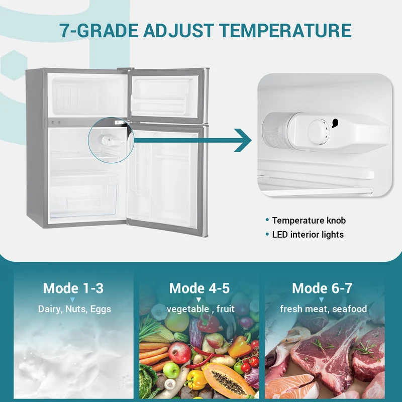 EUHOMY Mini Fridge with Freezer, 3.2 Cu.Ft Mini Refrigerator, Dorm Fridge with 2 Door For Bedroom/Apartment/Office-Food Storage Cooling Drink, Black