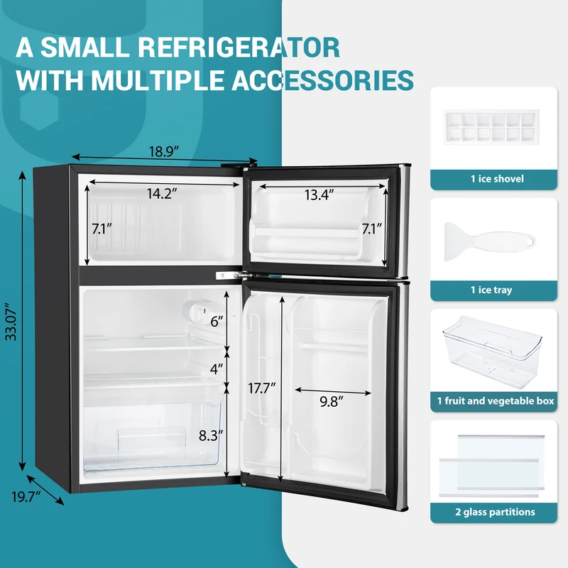 EUHOMY Mini Fridge with Freezer, 3.2 Cu.Ft Mini Refrigerator, Dorm Fridge with 2 Door For Bedroom/Apartment/Office-Food Storage Cooling Drink, Black