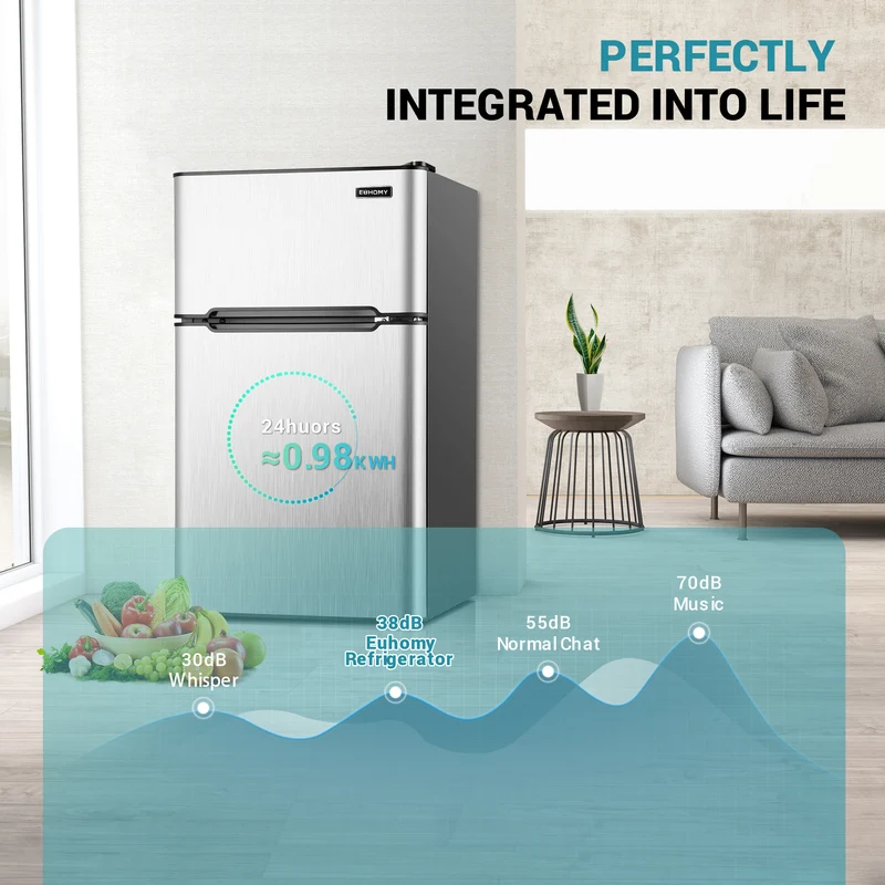 EUHOMY Mini Fridge with Freezer, 3.2 Cu.Ft Mini Refrigerator, Dorm Fridge with 2 Door For Bedroom/Apartment/Office-Food Storage Cooling Drink, Black
