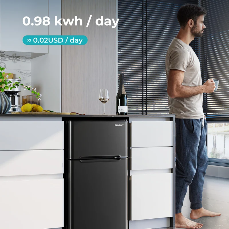 EUHOMY Mini Fridge with Freezer, 3.2 Cu.Ft Mini Refrigerator, Dorm Fridge with 2 Door For Bedroom/Apartment/Office-Food Storage Cooling Drink, Black