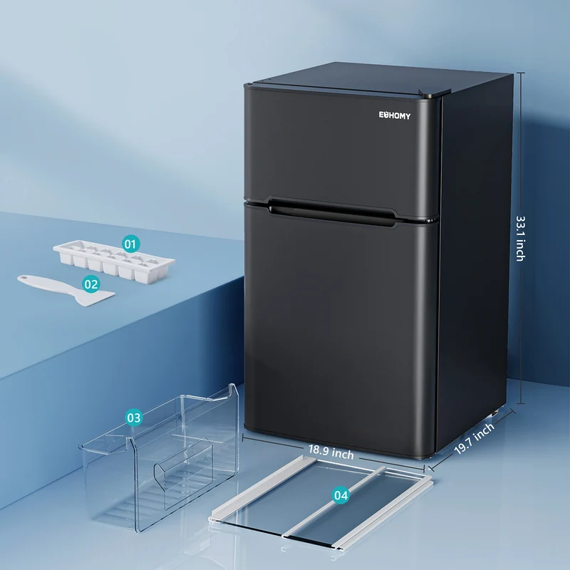 EUHOMY Mini Fridge with Freezer, 3.2 Cu.Ft Mini Refrigerator, Dorm Fridge with 2 Door For Bedroom/Apartment/Office-Food Storage Cooling Drink, Black
