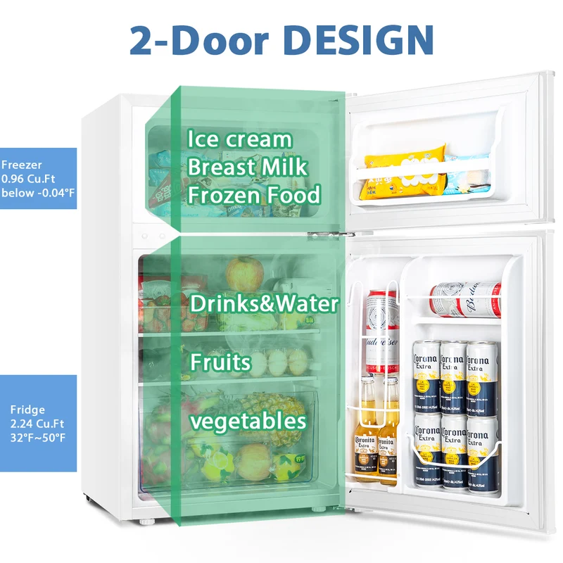 EUHOMY Mini Fridge with Freezer, 3.2 Cu.Ft Mini Refrigerator, Dorm Fridge with 2 Door For Bedroom/Apartment/Office-Food Storage Cooling Drink, Black