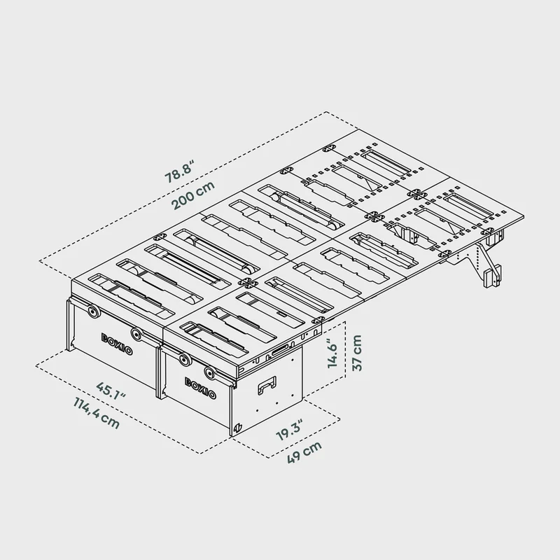 BOXIO RACK Modulare Campingbox mit Bett BUNDLE L