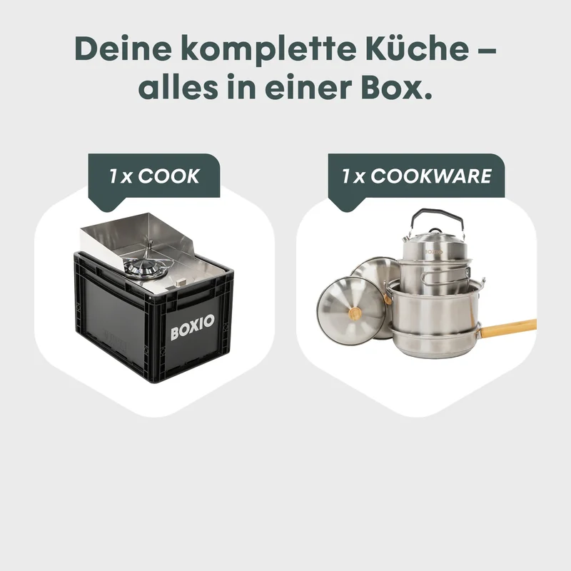 BOXIO COOK PLUS Mobiler Gaskocher inklusive Topfset