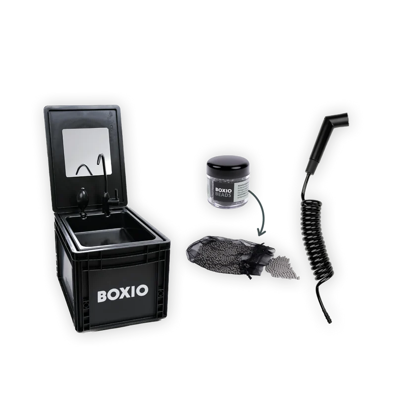 BOXIO WASH PLUS mobiles Waschbecken mit Campingdusche
