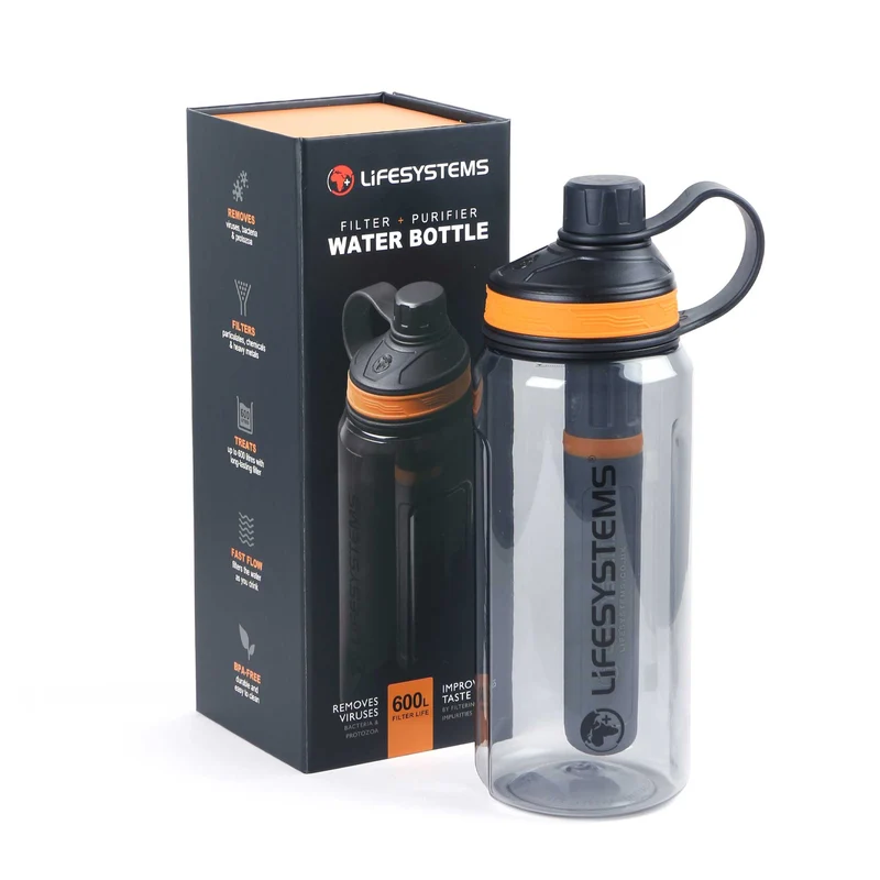 Water Filter & Purifier Bottle Black/Orange 1 L