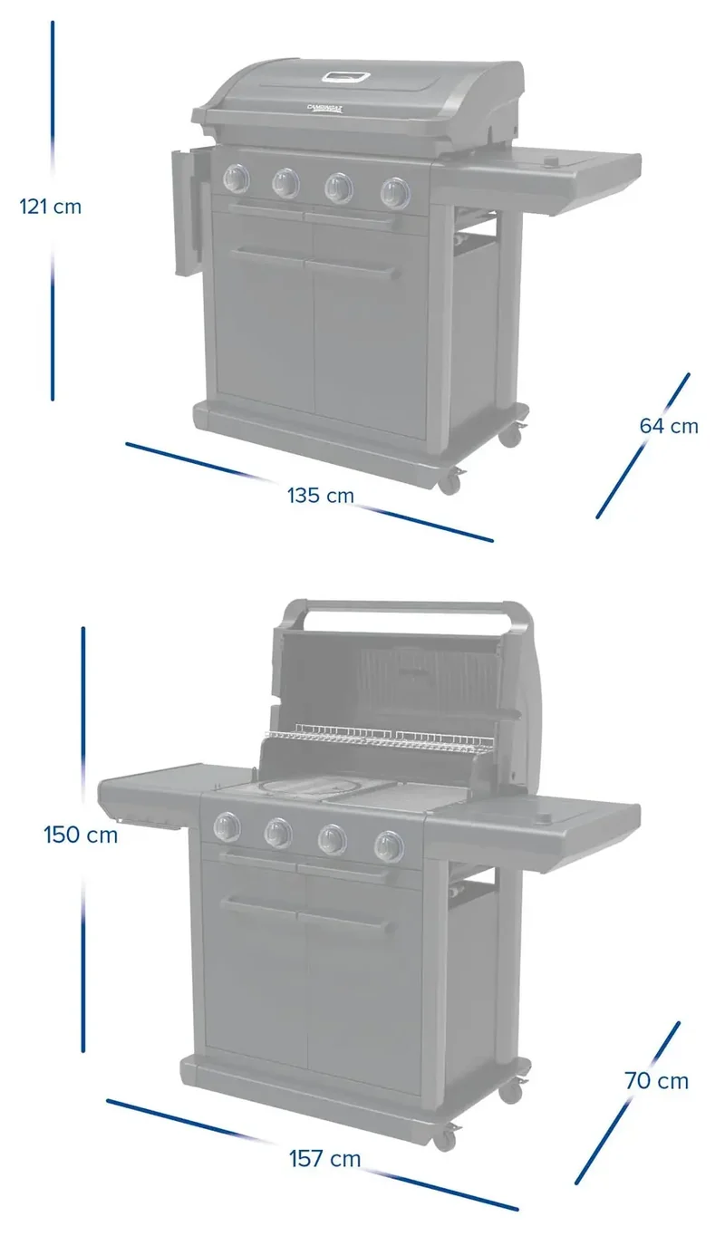 Campingaz 4 Series Onyx S Gasgrill | 4 Blue Flame Edelstahlbrenner | Seitenkocher
