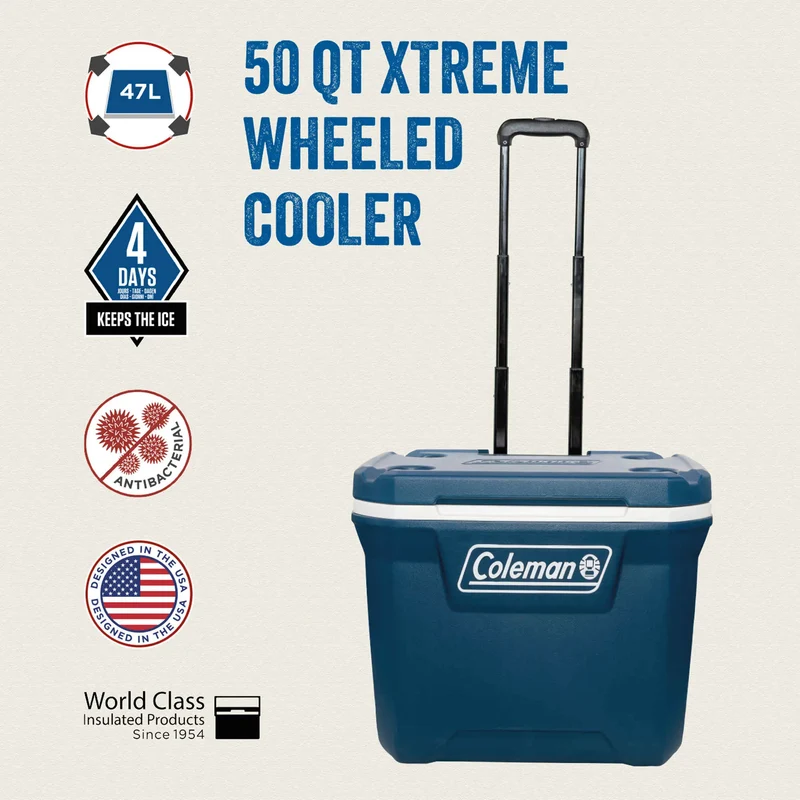Coleman 50QT Xtreme Wheeled | 47 Liter Kühlbox mit Rollen | bis zu 4 Tage Kühlung