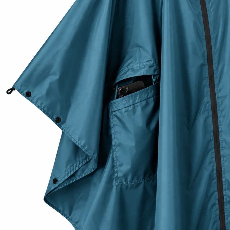 Regenponcho Übergröße mit Kapuze und Taschen Blau