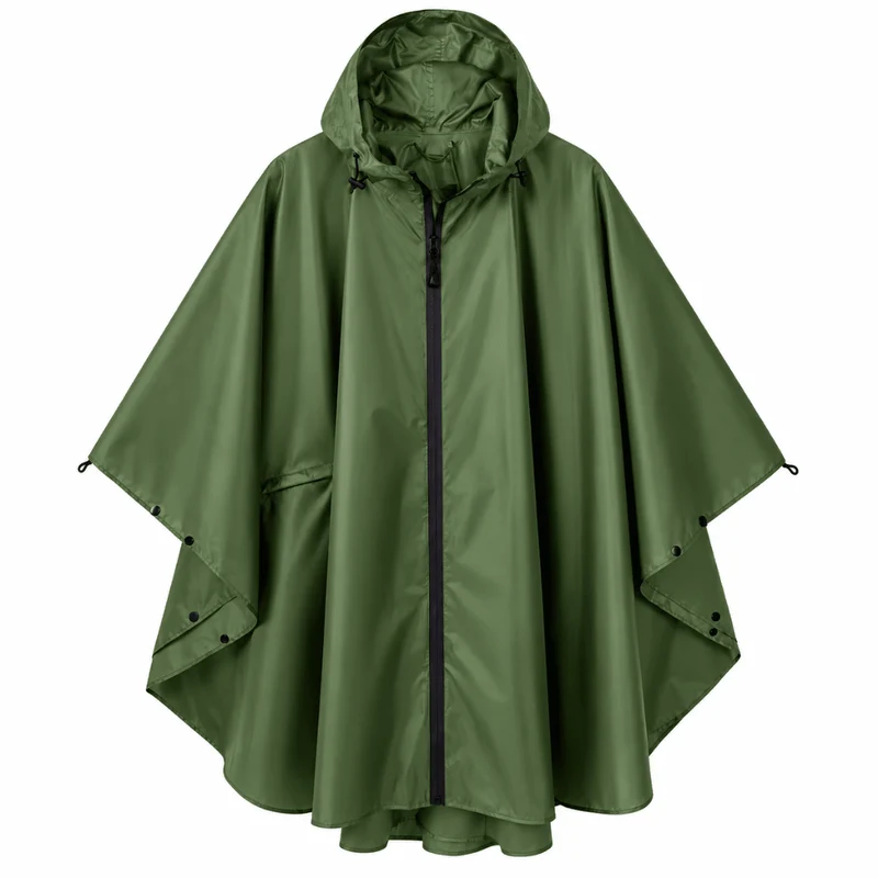 Regenponcho Übergröße mit Kapuze und Taschen Grün