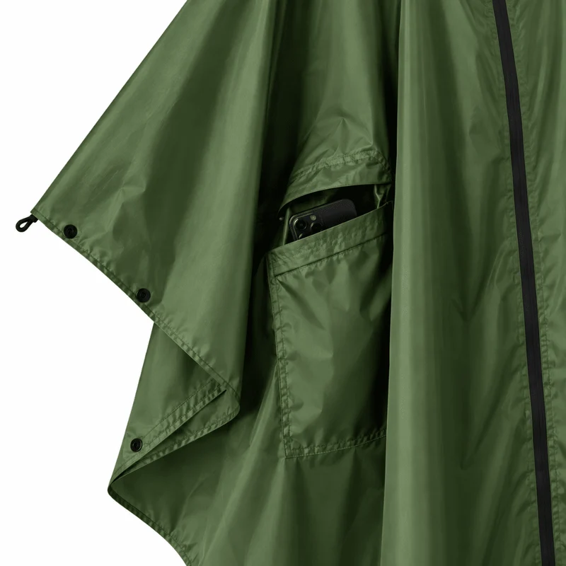Regenponcho Übergröße mit Kapuze und Taschen Grün
