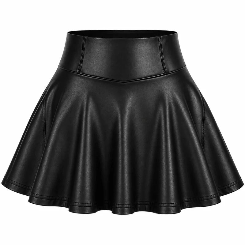Skort High Waist Faux Leather Black