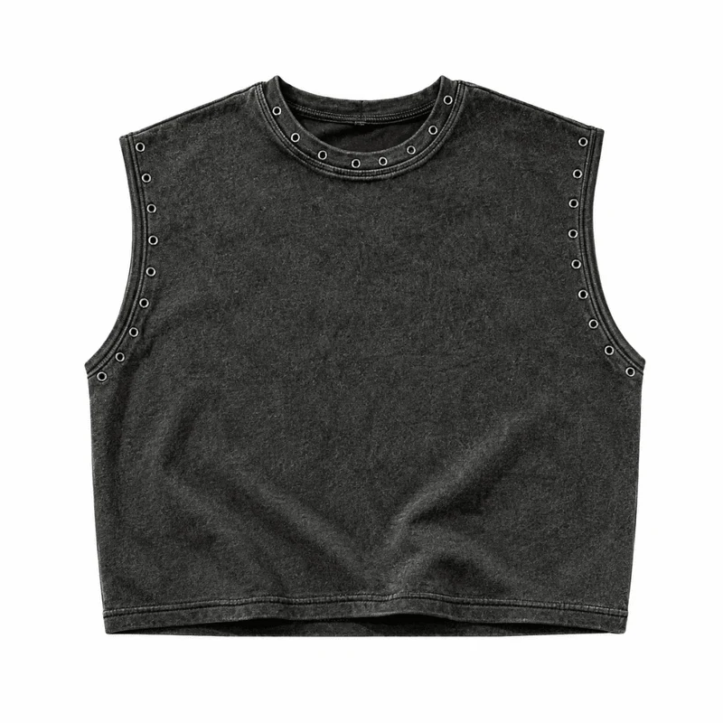 Techno Atzen Cropped Shirt mit Lochnieten
