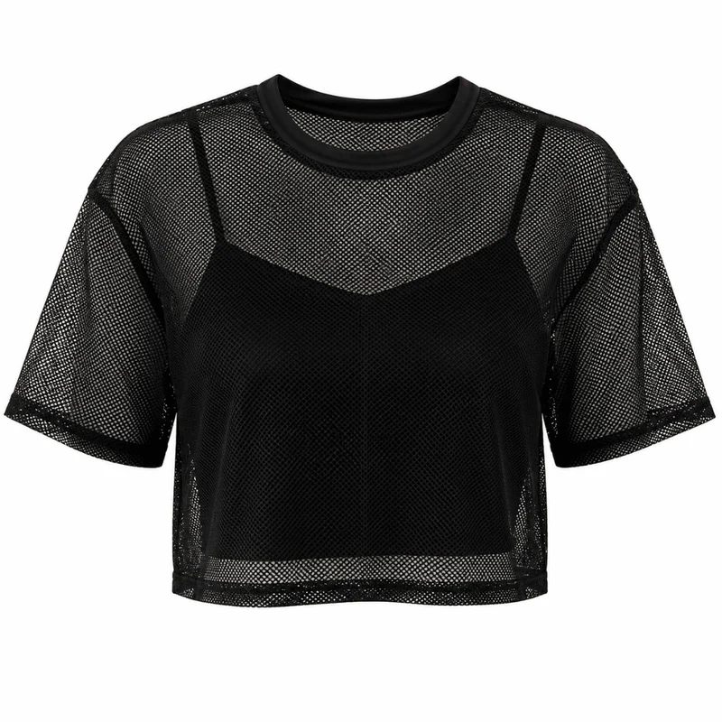 Mesh Crop Top Set Schwarz 2-teilig