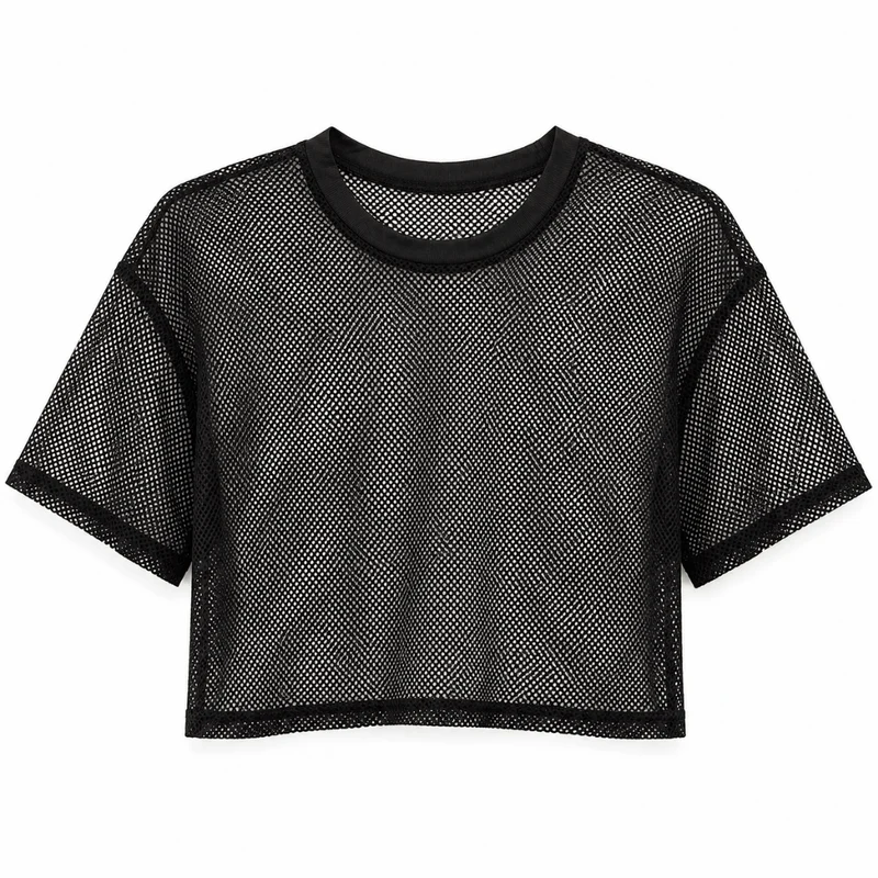 Mesh Crop Top Set Schwarz 2-teilig