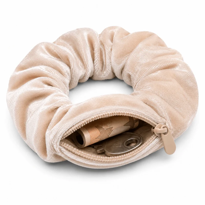 Scrunchie Beige Velvet mit Geheimfach