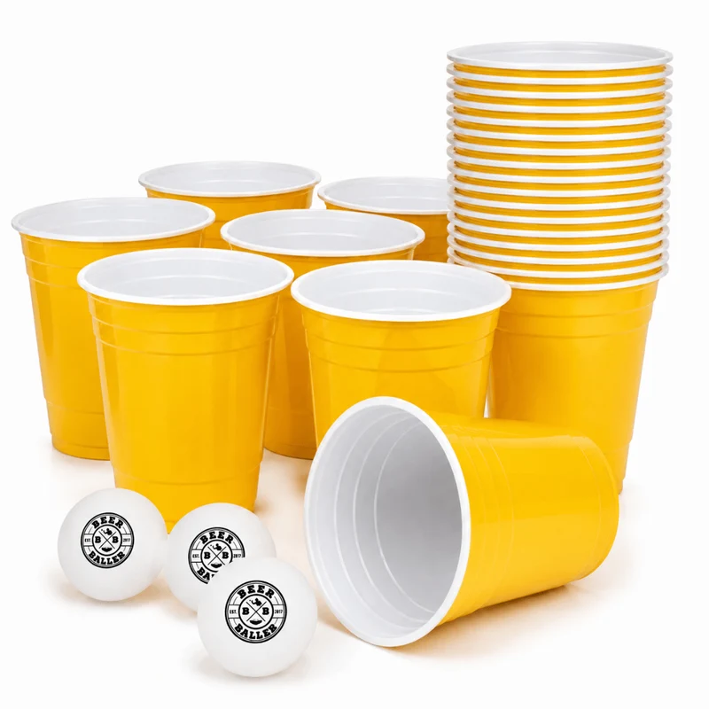 Beer Pong Becher Set Gelb (25x inkl. 3 Bällen)