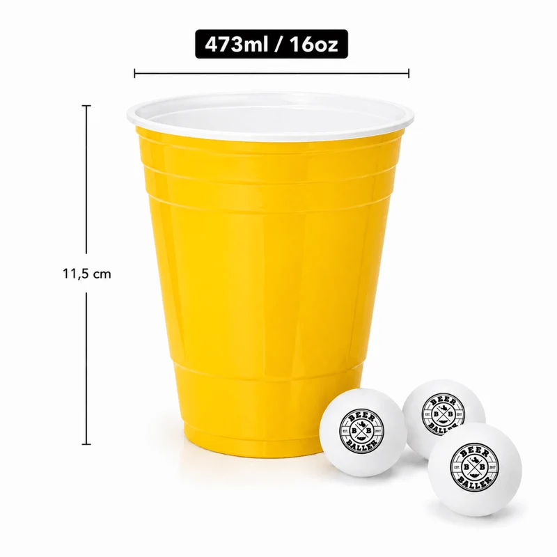 Beer Pong Becher Set Gelb (25x inkl. 3 Bällen)