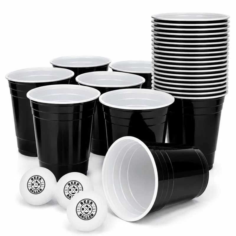 Beer Pong Becher Set Schwarz (25x inkl. 3 Bällen)