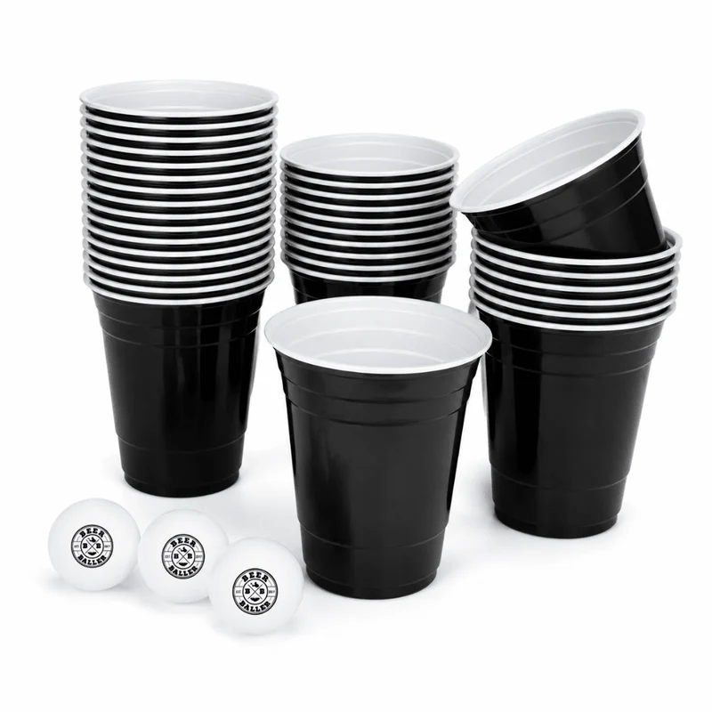 Beer Pong Becher Set Schwarz (25x inkl. 3 Bällen)