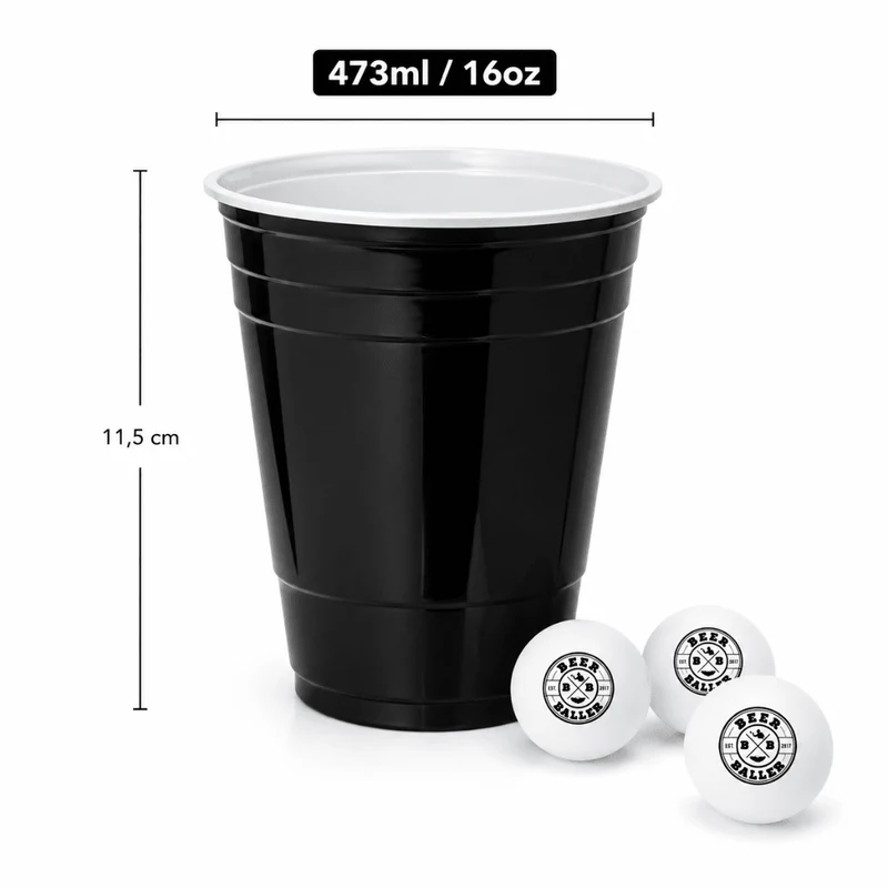 Beer Pong Becher Set Schwarz (25x inkl. 3 Bällen)