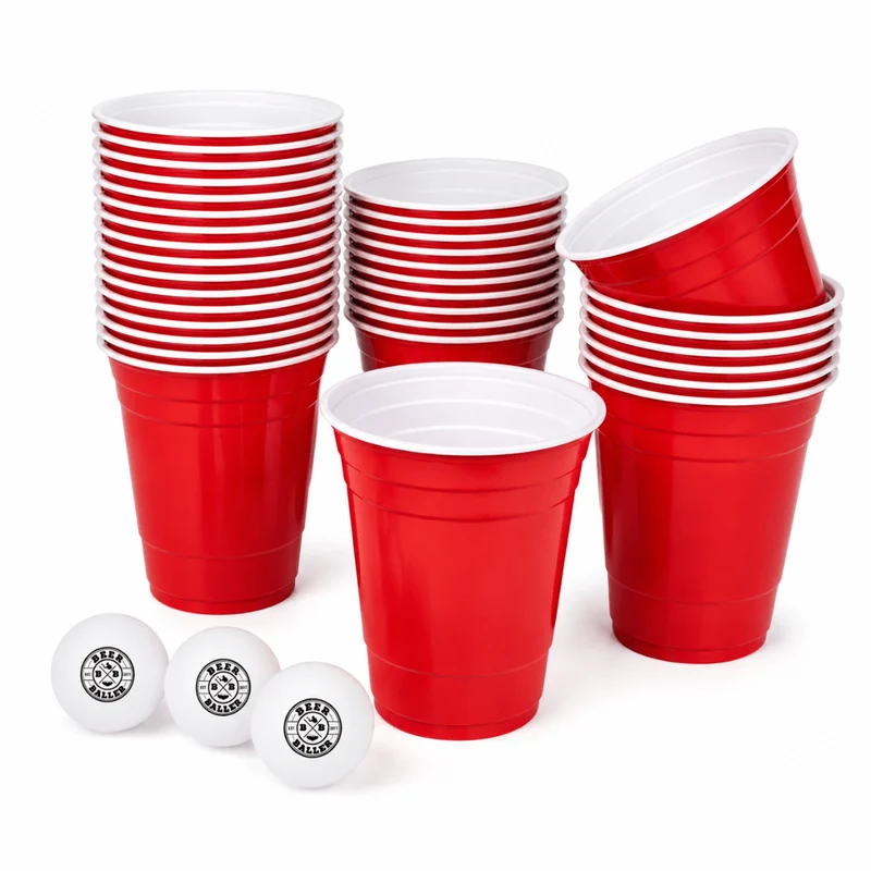 Beer Pong Becher Set Rot (25x inkl. 3 Bällen)