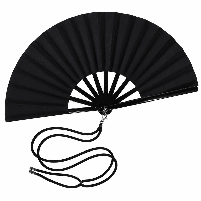 Großer Fächer 60 cm Schwarz mit Umhängeband
