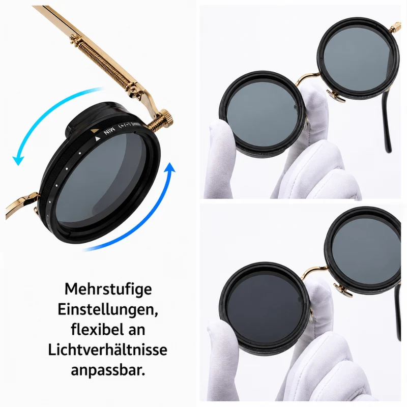 Steampunk ND Sonnenbrille Gold – Verstellbare Sonnenbrille UV400