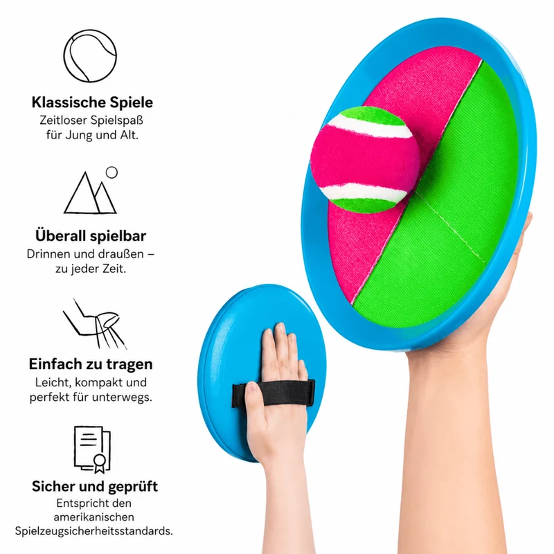 Klettball-Spiel Set mit 2 Fangscheiben & Ball