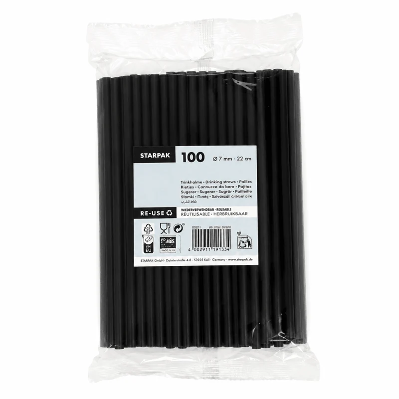 Mehrweg Strohhalme Schwarz 22 cm