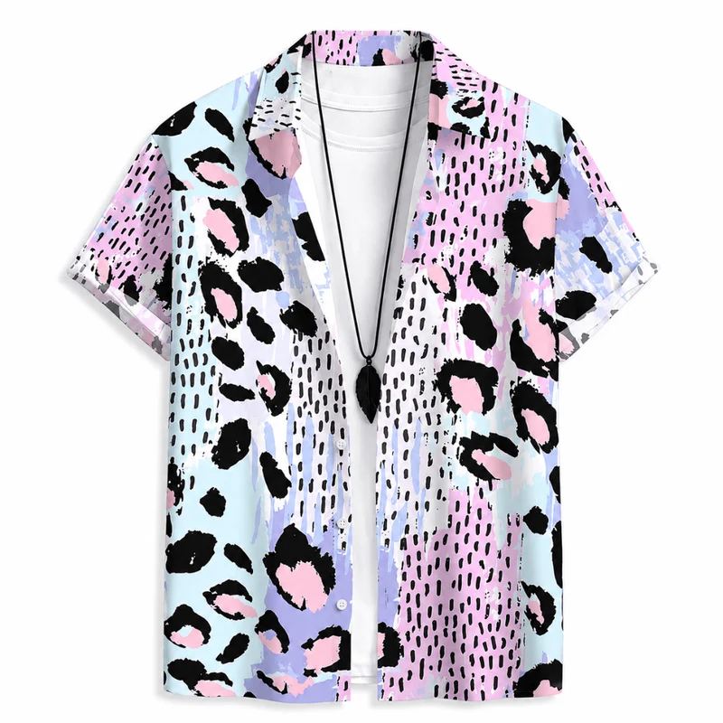 Leopardenhemd Pastell Blau-Rosa