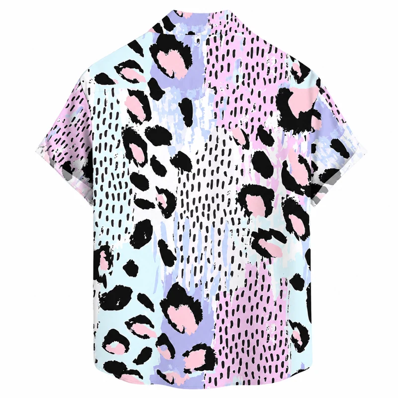 Leopardenhemd Pastell Blau-Rosa