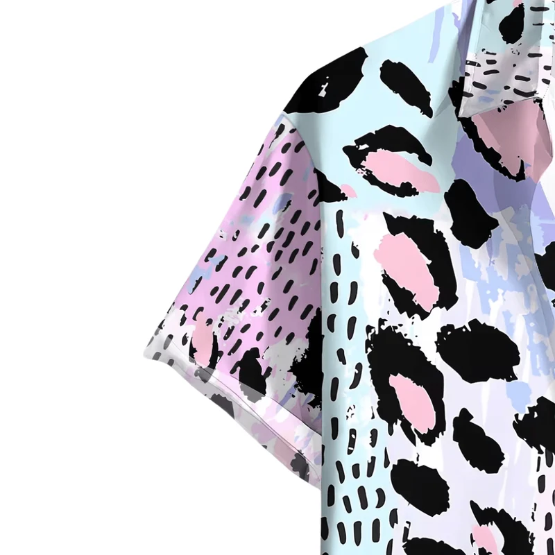 Leopardenhemd Pastell Blau-Rosa