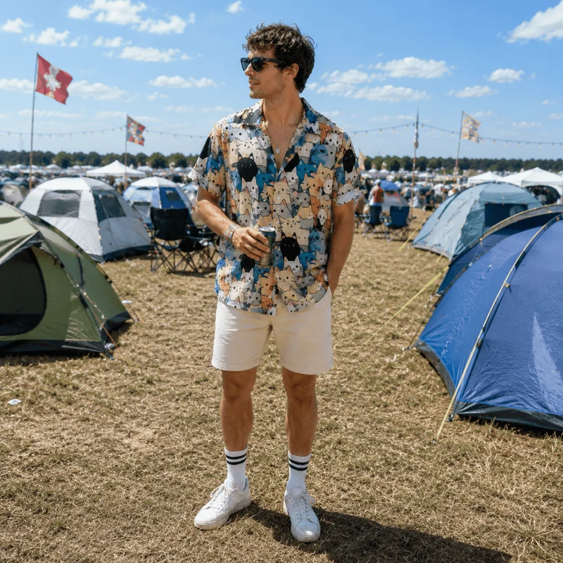 Festival Hemd Herren Kitty Vibes