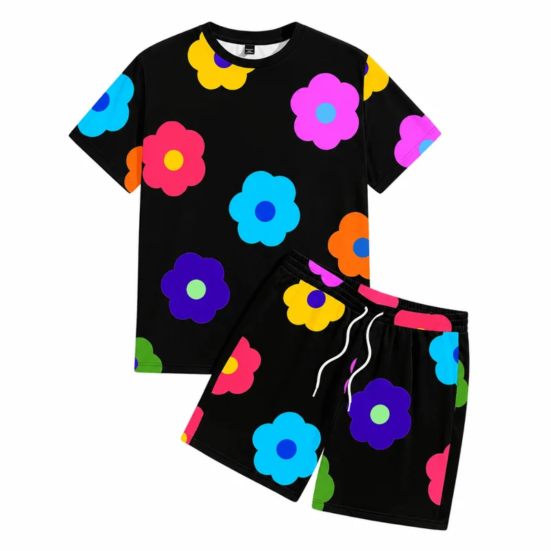 Festival Outfit Flower Pop Schwarz 2-teilig