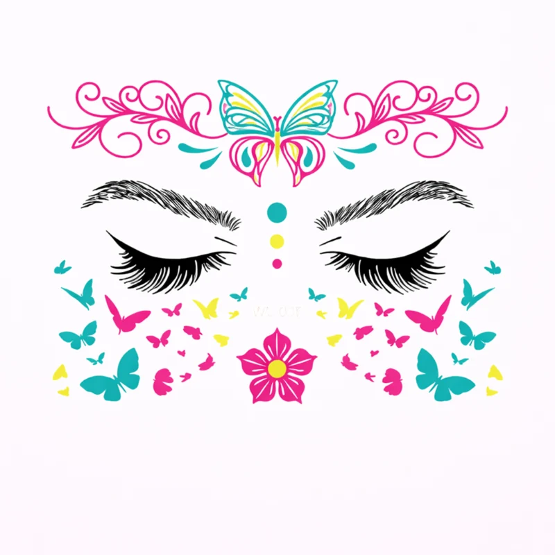 Neon Tattoo Gesicht Schmetterling Blume