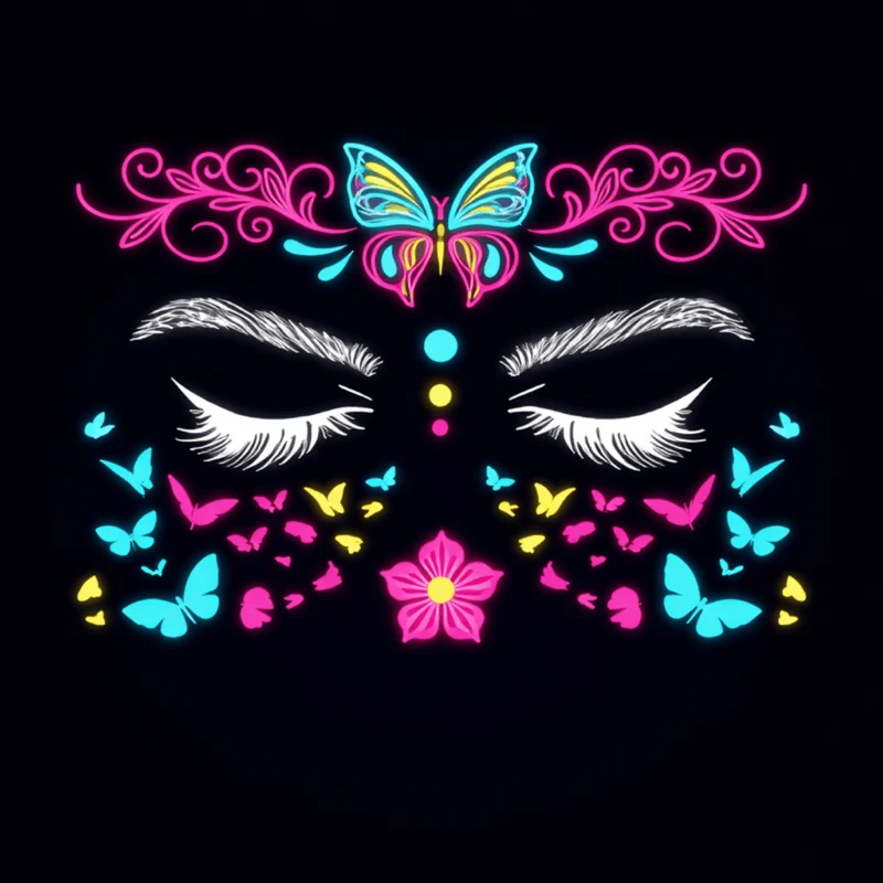 Neon Tattoo Gesicht Schmetterling Blume