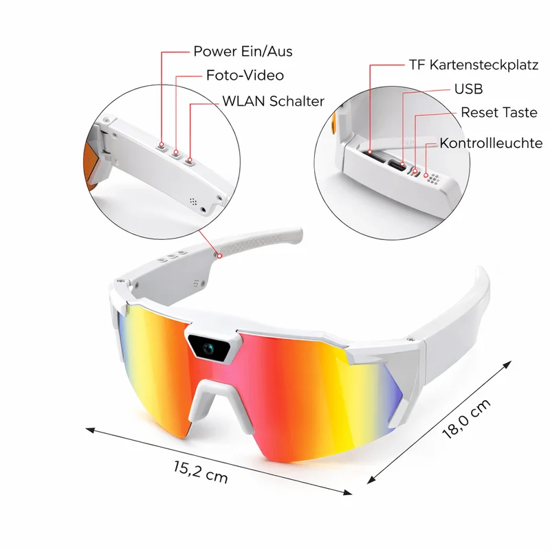 Schnelle Brille mit Kamera Weiß-Rainbow