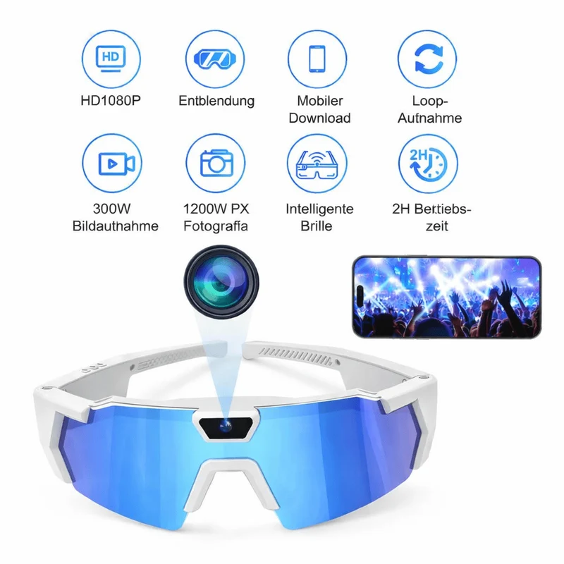 Schnelle Brille mit Kamera Weiß-Blau