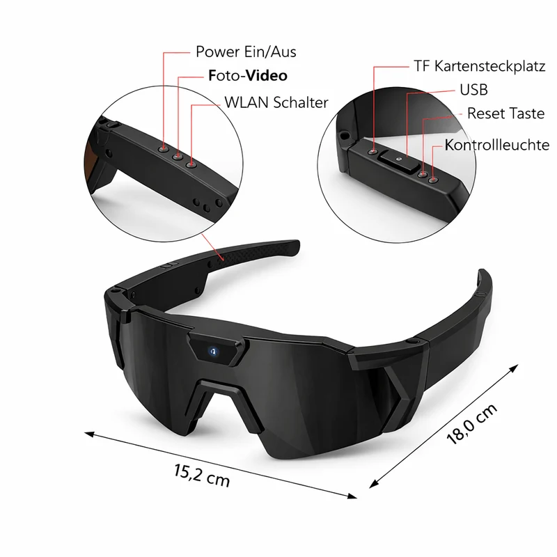 Schnelle Brille mit Kamera Schwarz