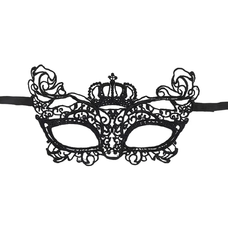 Venezianische Spitzenmaske Schwarz Crown