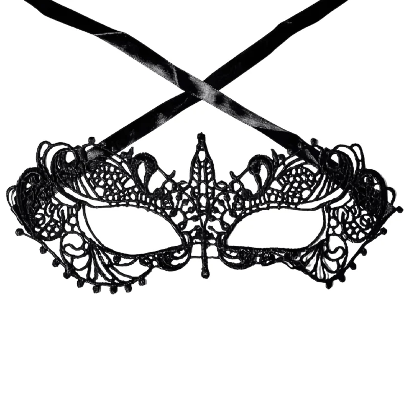 Venezianische Spitzenmaske Schwarz Ornamental