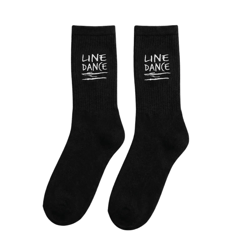 Line Dance bestickte Socken – Schwarz
