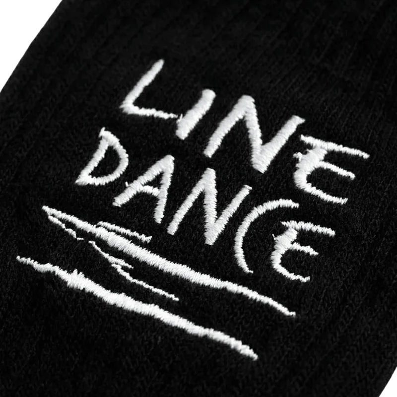 Line Dance bestickte Socken – Schwarz