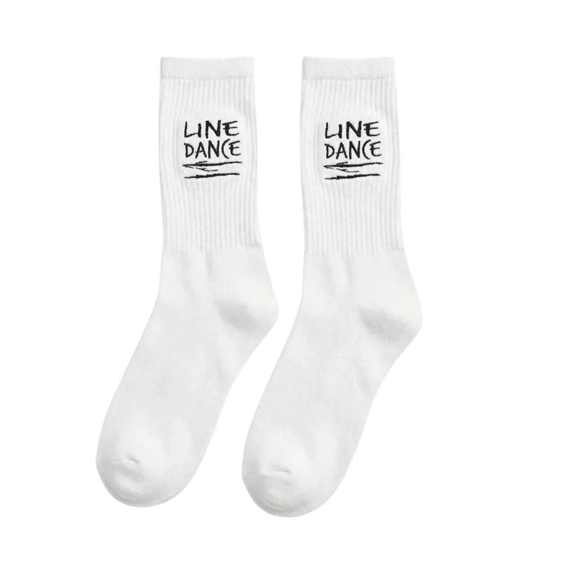 Line Dance bestickte Socken – Weiß
