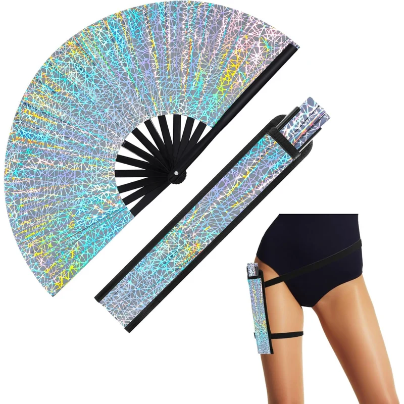 Großer Fächer 64 cm Techno Web mit Tasche