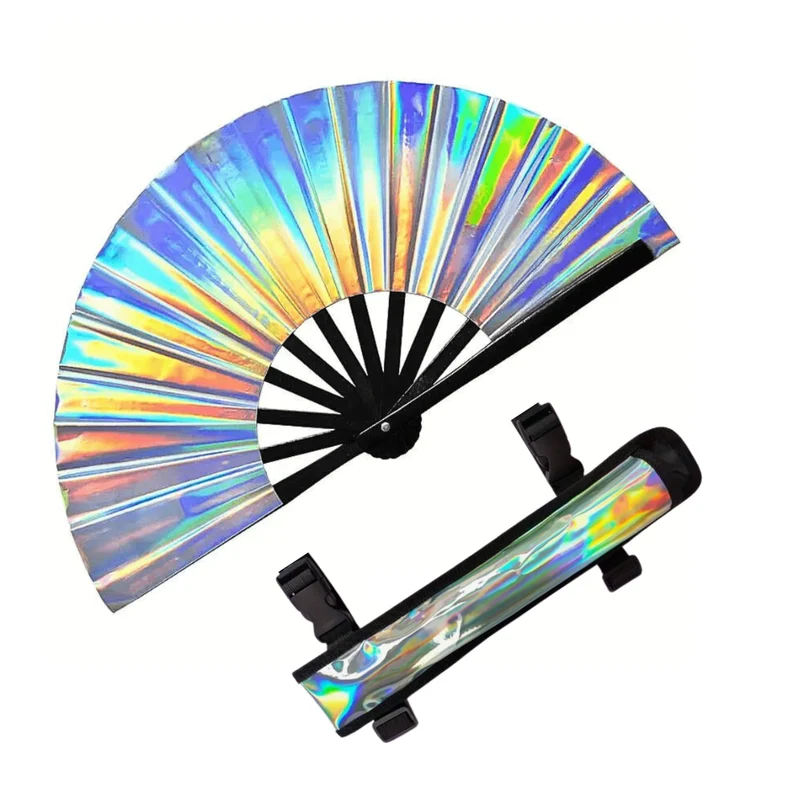 Großer Fächer 64cm Holograph mit Tasche